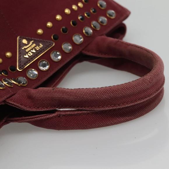 PRADA Canapa PM Hand Bag Canvas 2way Wine Red Gold Auth EC008 - Picture 7 of 16